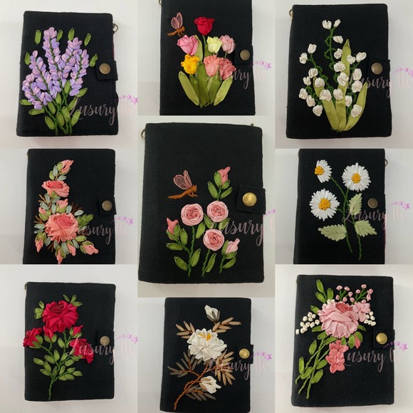 Peony Embroidery Passport Wallet, Birthday Gift, Versatile Washable, Black - Picture 10 of 13